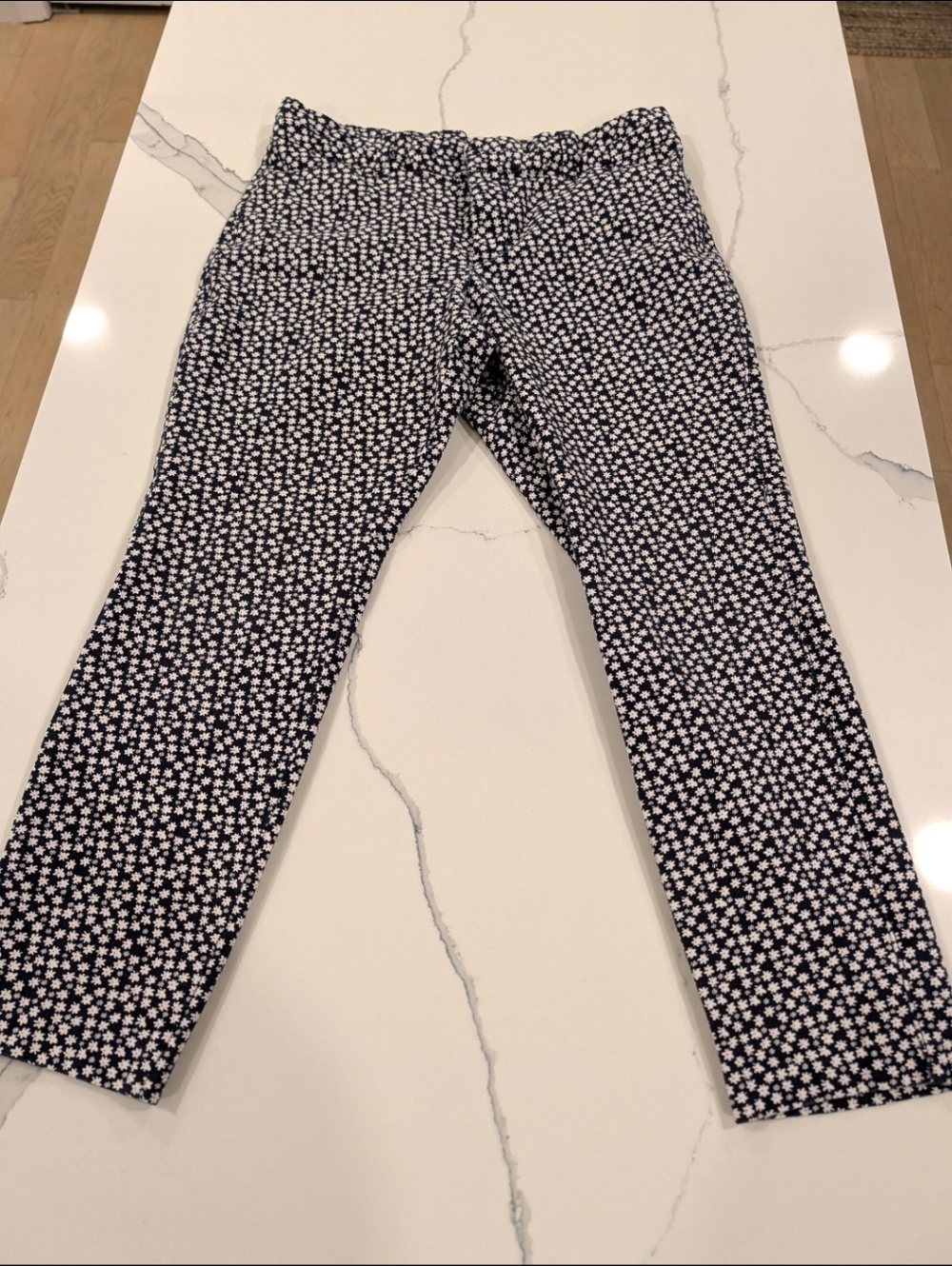GAP Navy and White Slim City Crop Patterned Trousers